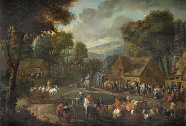 Travellers Halting At A Village Inn Oil Painting by Pieter Bout