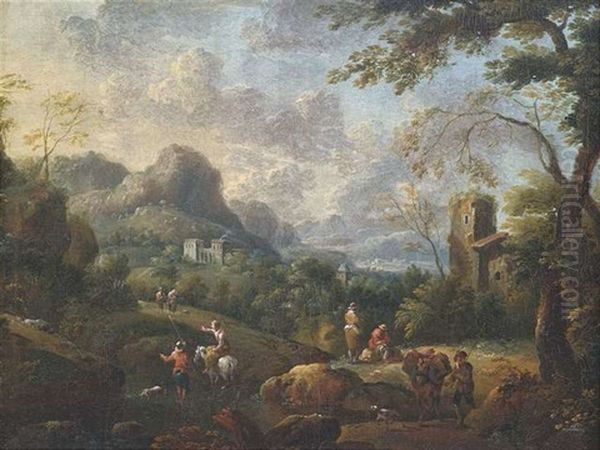 Bergige Ideallandschaft Mit Hirten Und Reisenden Oil Painting by Pieter Bout