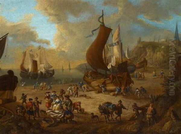 Fischverkauf Am Strand Von Scheveningen Oil Painting by Pieter Bout