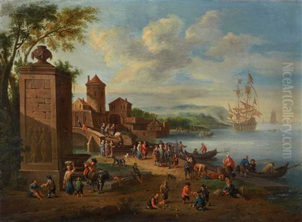 Belebtes Hafenufer Oil Painting by Pieter Bout