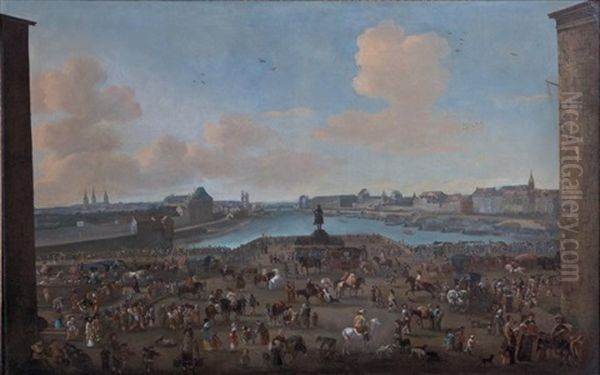 Le Pont-neuf, Vue De L'entree De La Place Dauphine, Le Quai Malaquais Avec Le College Des Quatre Nations Et La Grande Galerie Du Louvre Oil Painting by Pieter Bout