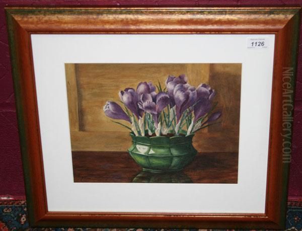 Still Life Of Crocus In A Pot Oil Painting by Edwin John Alexander