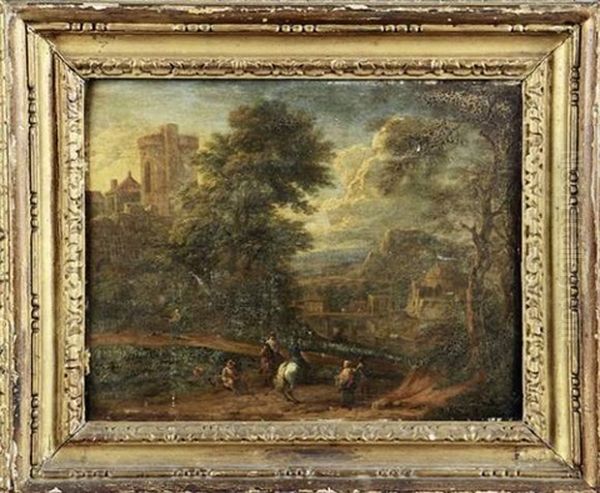 Personnages Et Cavaliers Dans Un Paysage Au Chateau Fortifie Oil Painting by Pieter Bout