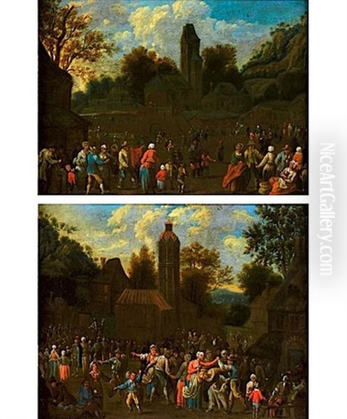 Scene De Marche (+ La Fete Au Village; 2 Works) Oil Painting by Pieter Bout