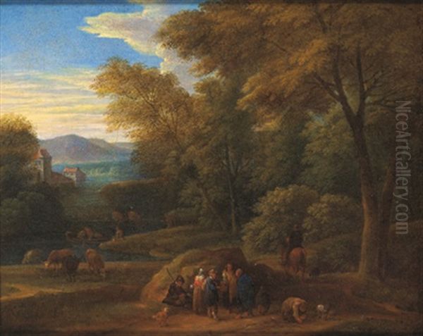 Bewaldete Landschaft Mit Bauern Und Zigeunerinnen Oil Painting by Pieter Bout