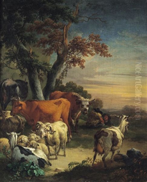 Hirten Mit Ihrer Herde In Einer Sudlichen Landschaft Oil Painting by Pieter Bout