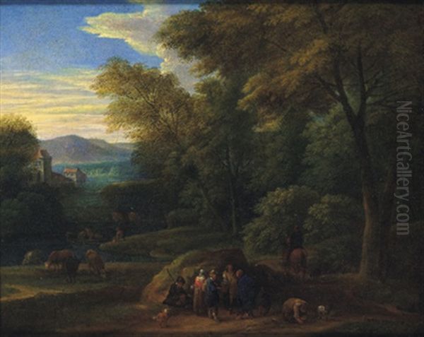 Bewaldete Landschaft Mit Bauern Und Zigeunerinnen Oil Painting by Pieter Bout