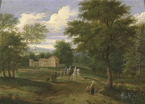 Paysage Boise Avec Cavaliers (in Collab. W/adriaen F. Baudewijns) Oil Painting by Pieter Bout