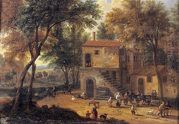 Paysans Pres D'une Ferme En Bord De Foret Oil Painting by Pieter Bout