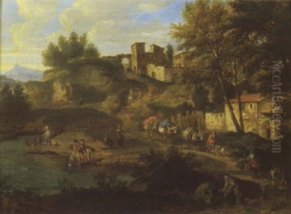 Marchands Et Paysans Sortant D'une Ville Oil Painting by Pieter Bout