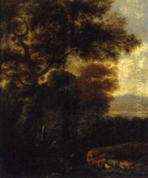 Hirtin Mit Herde In Einer Waldlandschaft Oil Painting by Pieter Bout