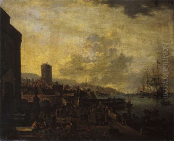 Sudlicher Seehafen Mit Reicher Figurenstaffage Oil Painting by Pieter Bout