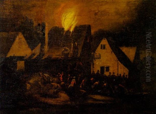 Nachtlicher Brand In Einem Dorf Oil Painting by Pieter Bout