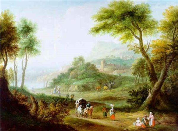 Paysage Italien Avec Chariot Sur Un Chemin Oil Painting by Pieter Bout