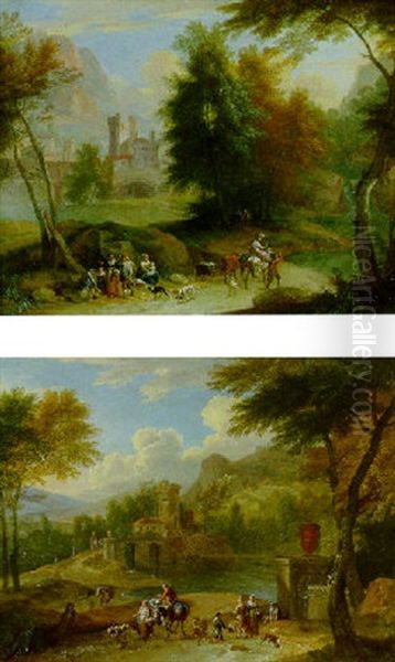 A Wooded Landscape With Peasants And Animals, A Town Beyond Oil Painting by Pieter Bout