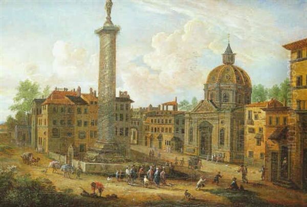 Vue De La Piazza Colona A Rome Oil Painting by Pieter Bout