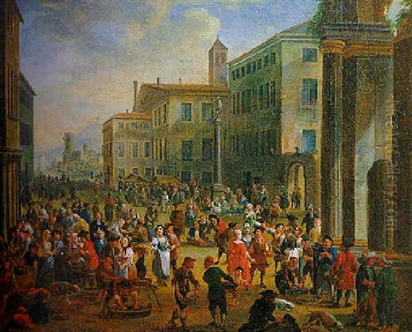 Scene De Marche Dans Une Ville En Italie Oil Painting by Pieter Bout