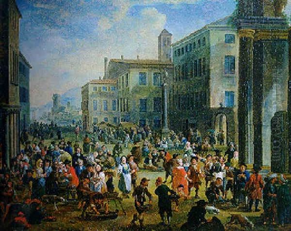 Scene De Marche Dans Une Ville Oil Painting by Pieter Bout