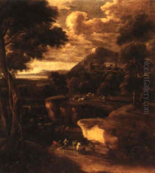 An Italianate River Landscape With Fishermen Oil Painting by Pieter Bout