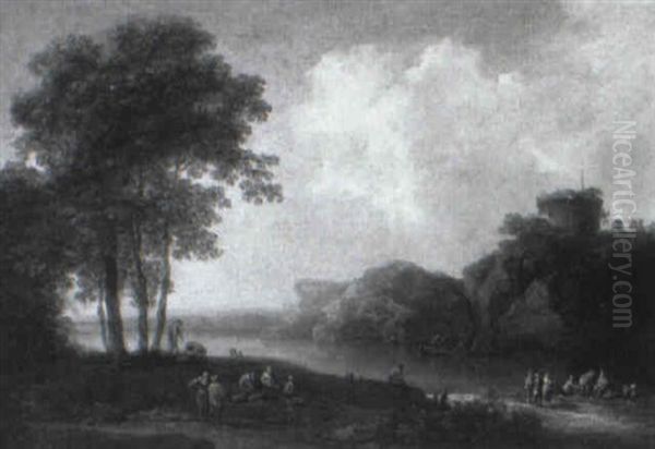 River Landscape With Peasants Oil Painting by Pieter Bout