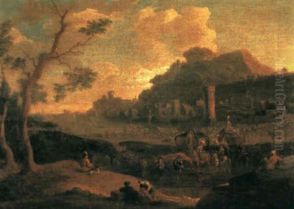 A Caravan By A Levantine Port Oil Painting by Pieter Bout