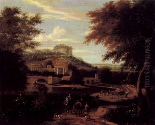 Wooded Landscape With Figures On A Path Beside A Lake Oil Painting by Pieter Bout