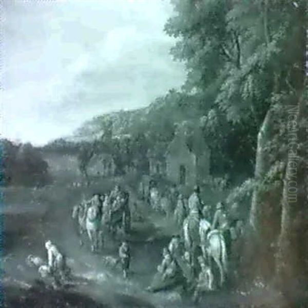 Travellers And Peasants On A Country Road. Oil Painting by Pieter Bout