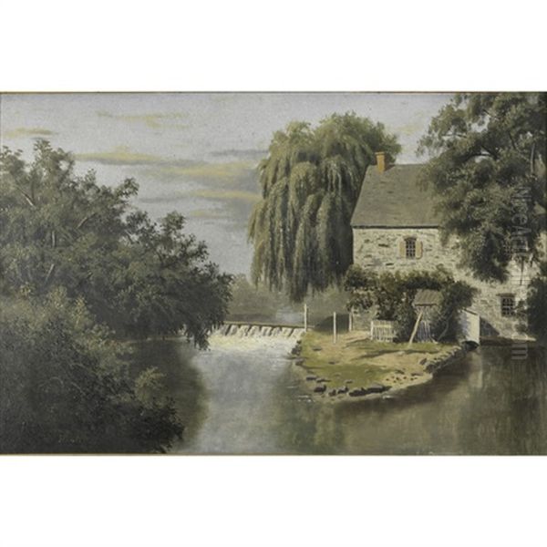 House By A Waterfall Oil Painting by Dewitt Clinton Boutelle