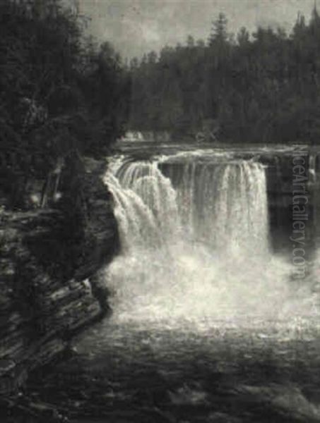 A Catskill Waterfall Oil Painting by Dewitt Clinton Boutelle