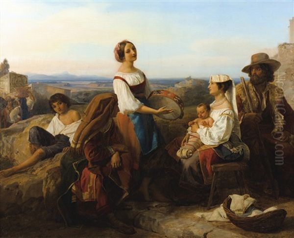 Joueuse De Tambourin Dans La Campagne Romaine Oil Painting by Friedrich Bouterwek