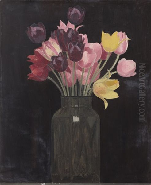 Tulipes Sur Fond Noir Oil Painting by Bernard Boutet De Monvel