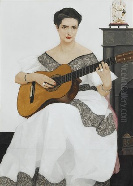 Delfina A La Guitare Oil Painting by Bernard Boutet De Monvel