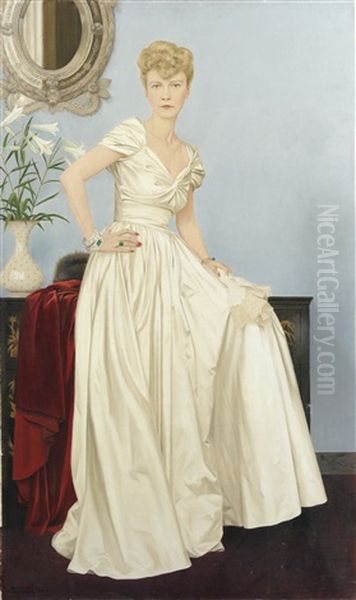 Madame La Duchesse De Brissac En Robe Du Soir Oil Painting by Bernard Boutet De Monvel