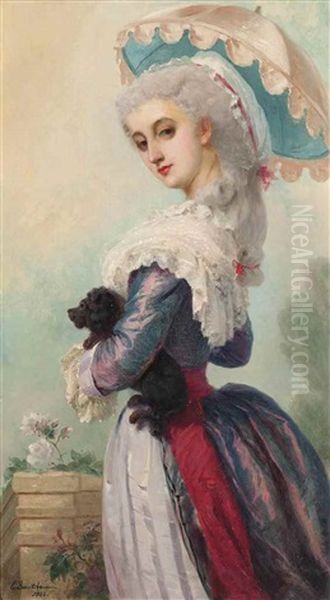 Une Elegante Au Chien Oil Painting by Charles Edouard Boutibonne