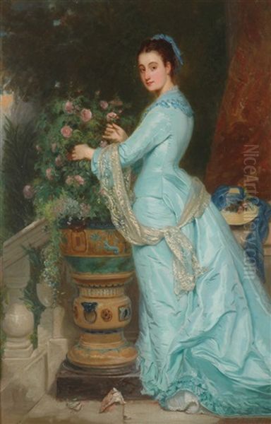 Flower Arrangement On The Balcony by Charles Edouard Boutibonne