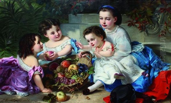 Les Soeurs Et La Corbeille De Fruit Oil Painting by Charles Edouard Boutibonne