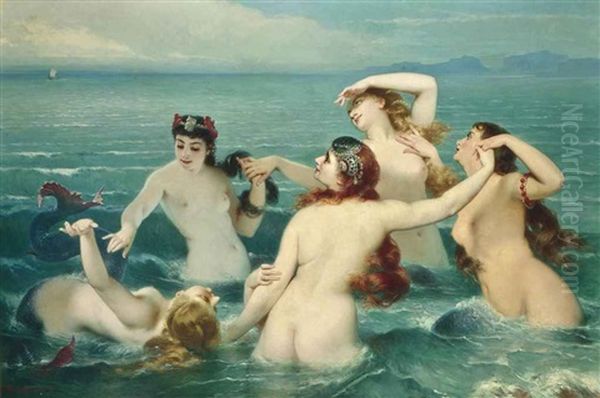 Mermaids Frolicking Oil Painting by Charles Edouard Boutibonne