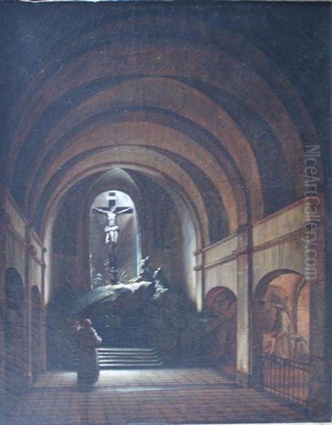 Chapelle Du Calvaire Dans L'eglise Saint Roch, Conserve Au Musee De Rouen (sketch) Oil Painting by Charles Marie Bouton