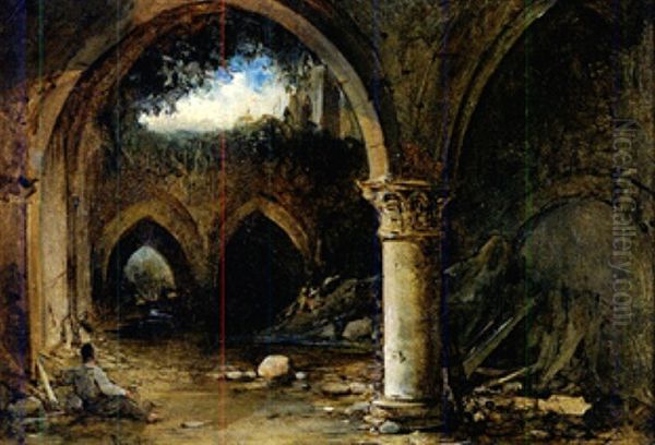 Crypte En Ruine Oil Painting by Charles Marie Bouton