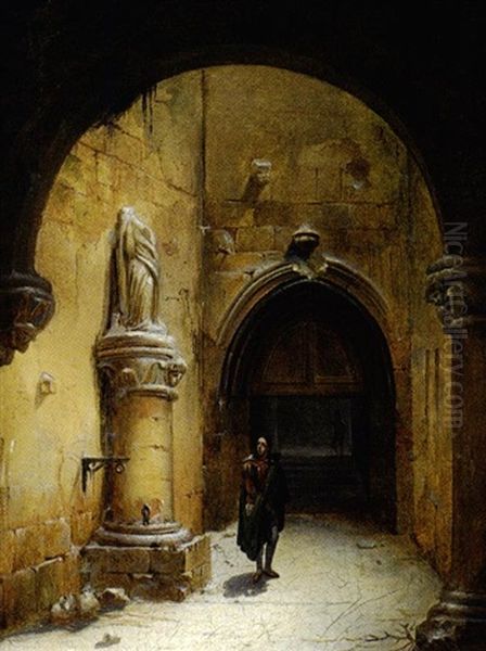 Gentilhomme Devant Une Statue Oil Painting by Charles Marie Bouton