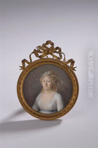 Portrait De Femme Blonde, A Mi-corps Vers La Gauche, En Robe Blanche A Decollete Oil Painting by Joseph Marie Bouton