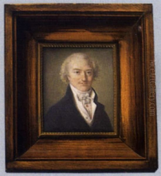 Portrait De Regere, Coursier De L'empereur Napoleon 1er, Redingote Bleue, Gilet Et Cravate Blanc Oil Painting by Joseph Marie Bouton