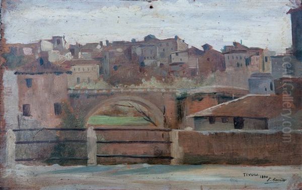 Tivoli (+ Italienische Kustenlandschaft, Lrgr; 2 Works) Oil Painting by Edgar Henri Boutry