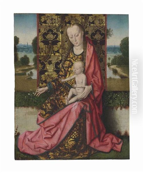 The Virgin And Child Before A Gold Brocaded Cloth Of Honor Oil Painting by Dieric Bouts the Younger