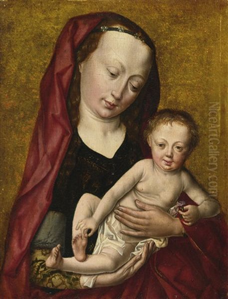 Virgin And Child Holding A Carnation Oil Painting by Dieric Bouts the Younger