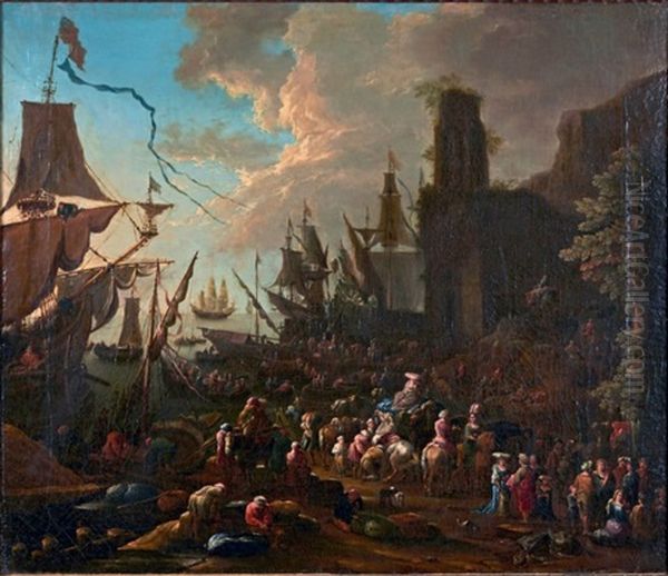 Scene De Port Animee De Personnages Oil Painting by Peeter Bouts