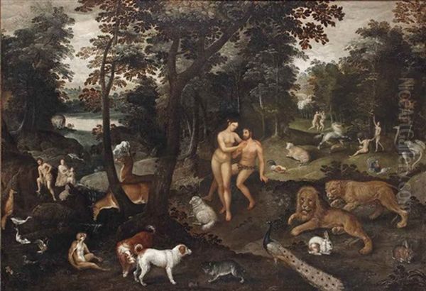 The Garden Of Eden With The Fall Of Men Oil Painting by Frederik Bouttats the Elder