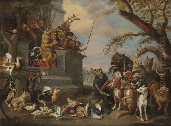 Reynard Accused By Ysengrim At King Noble's Court Oil Painting by Frederik Bouttats the Elder