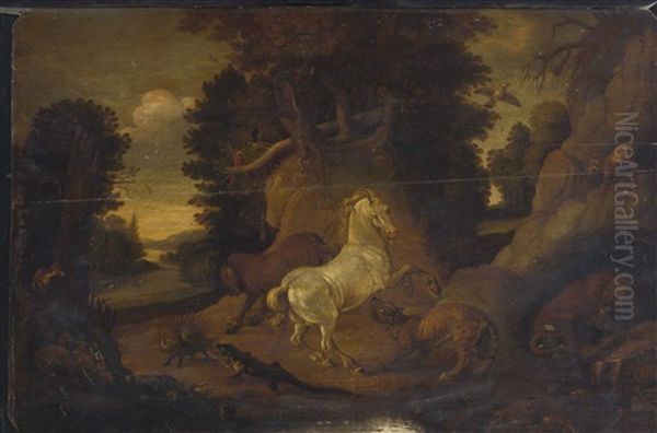 Wooded Landscape With Various Animals by Jacob Bouttats