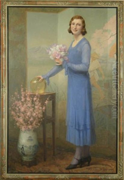 Portrait De Dame Dans Un Interieur- Oil Painting by Joseph Bouuaert